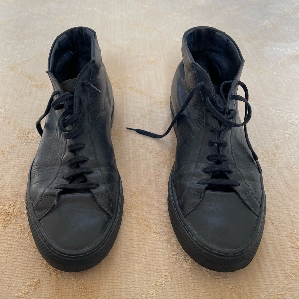 Common Projects Black Leather High Top Sneakers